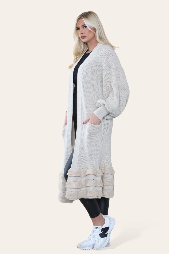 Bomber Sleeve Knitted Long Open Front Cardigan