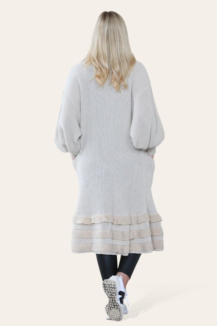 Bomber Sleeve Knitted Long Open Front Cardigan