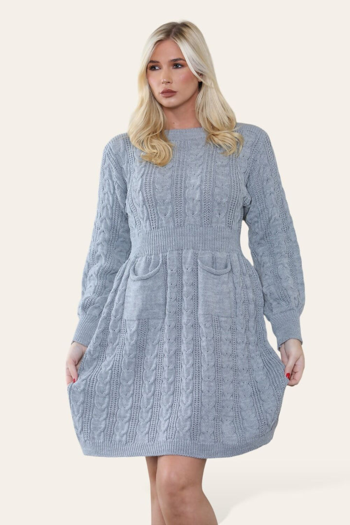 Long Sleeve Knitted Front Pocket Sweater Dress