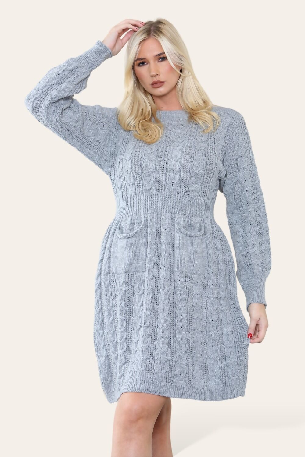 Long Sleeve Knitted Front Pocket Sweater Dress