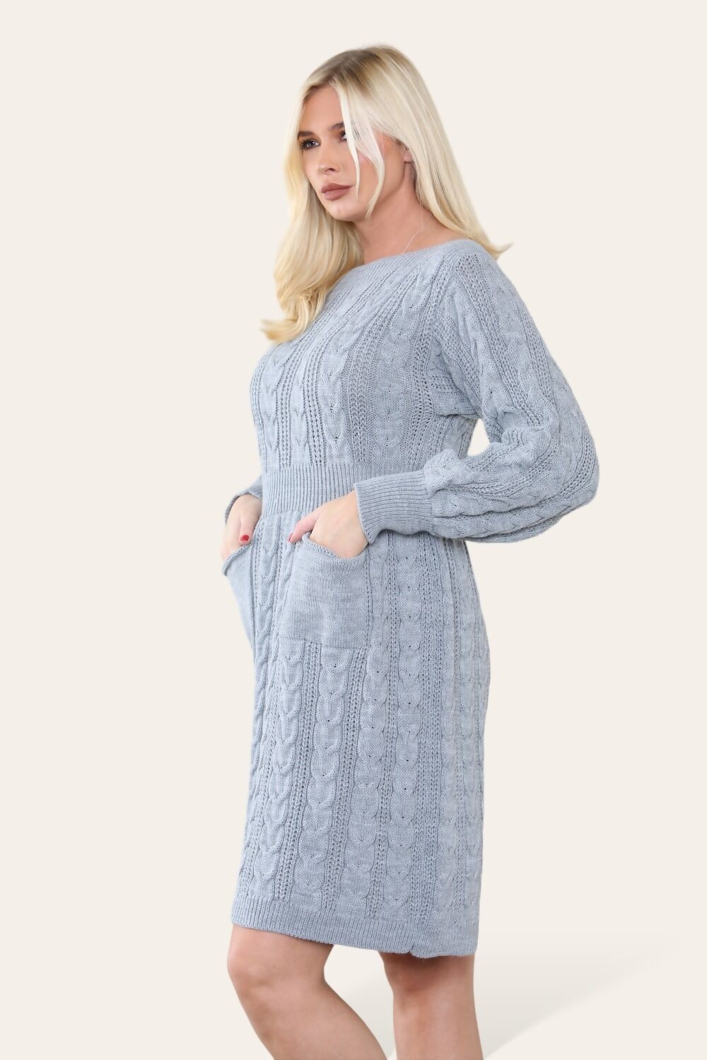 Long Sleeve Knitted Front Pocket Sweater Dress