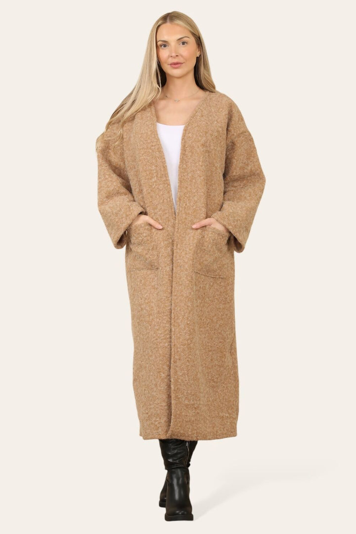 Longline Open Front Pocket Wool Coat