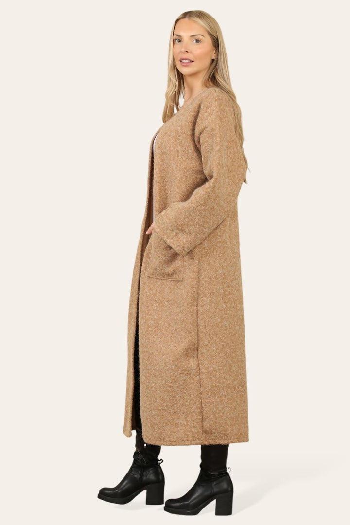 Longline Open Front Pocket Wool Coat