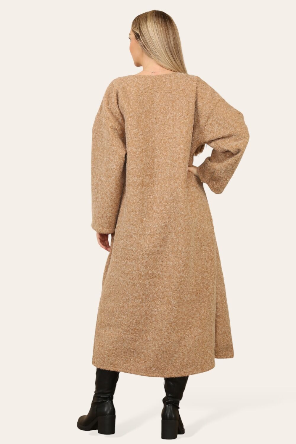 Longline Open Front Pocket Wool Coat