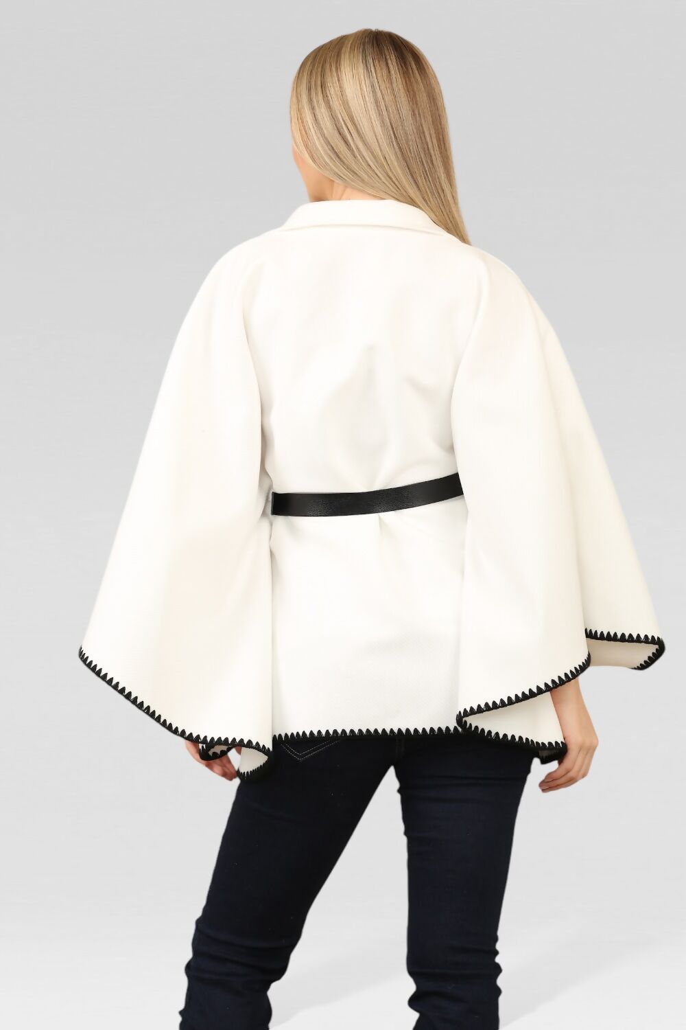 Oversized Contrast Edge Matching Belted Cape Coat