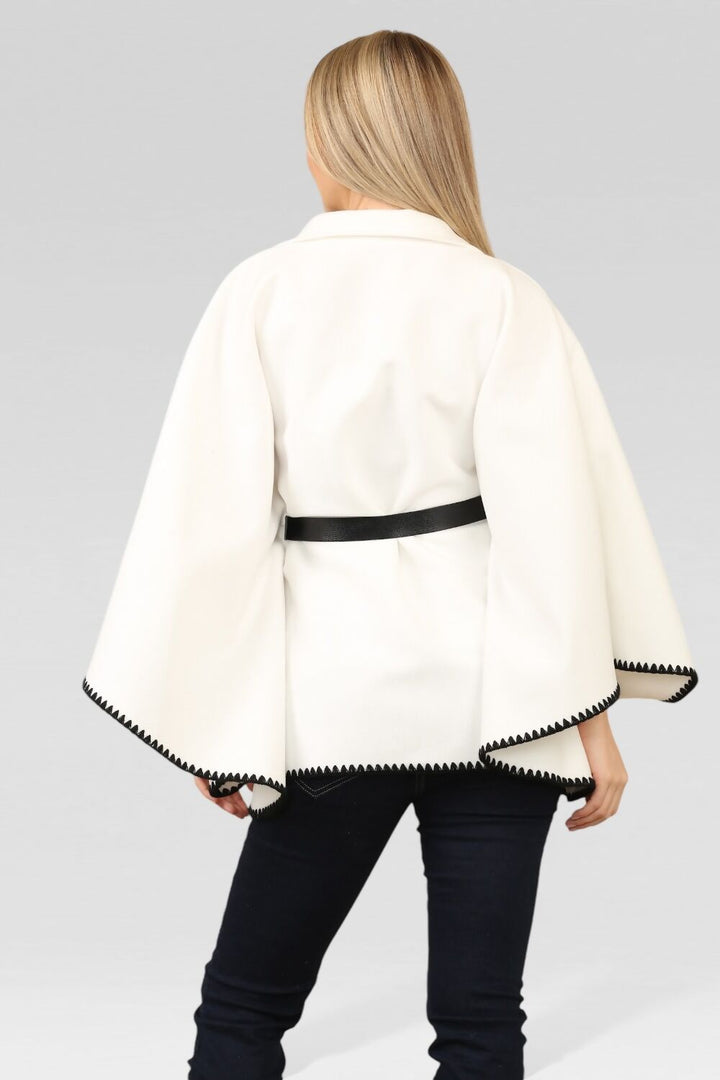 Oversized Contrast Edge Matching Belted Cape Coat