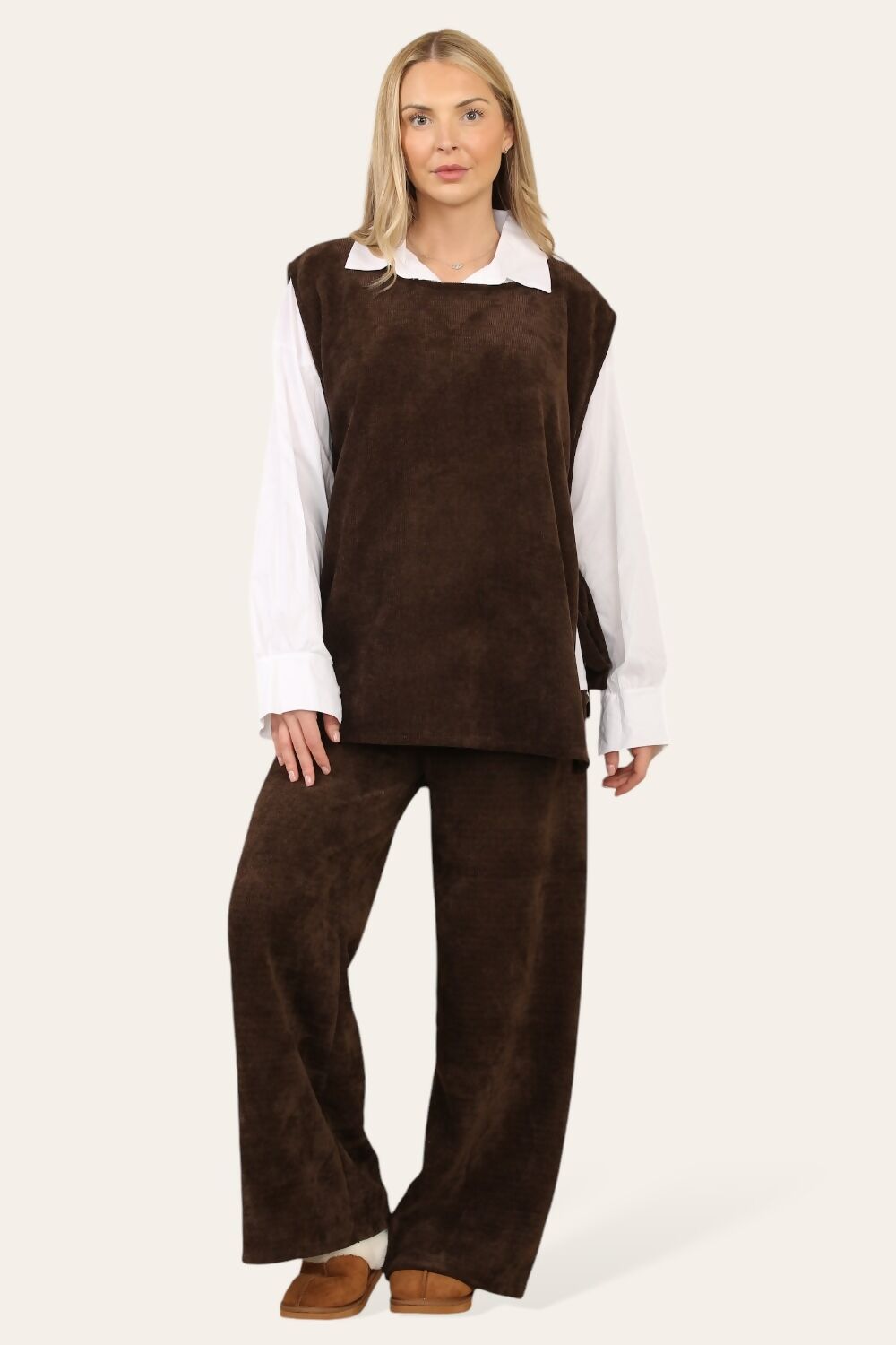 Contrast shirt With Tie Waist Sweater And Palazzo Trouser