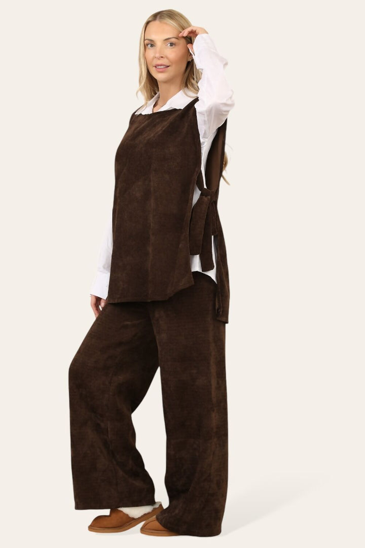 Contrast shirt With Tie Waist Sweater And Palazzo Trouser