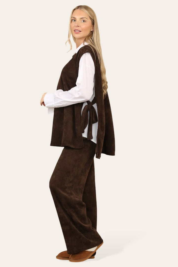 Contrast shirt With Tie Waist Sweater And Palazzo Trouser