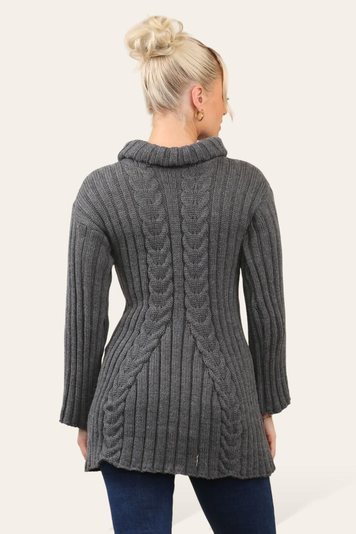 Long Sleeve Cable Roll Neck Knitted Jumper Dress