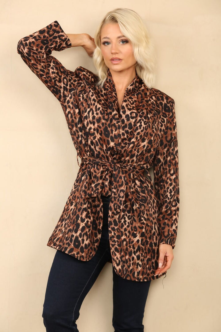 Leopard Print Tie Belt Blazer