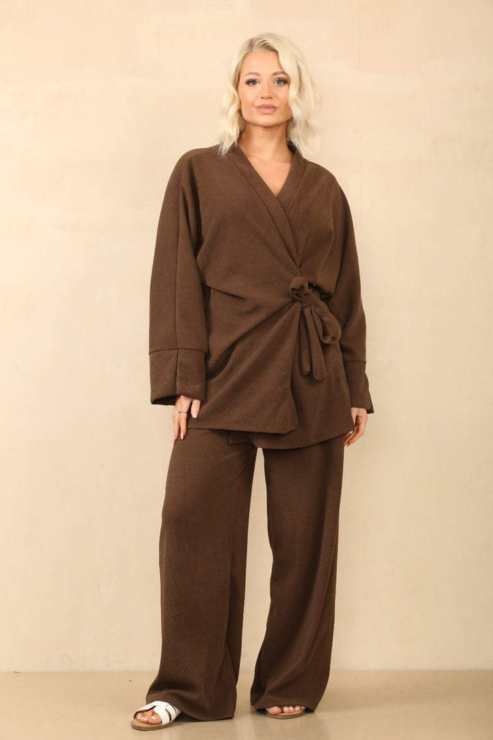 Long Sleeve Corduroy Kimono With Palazzo Trousers