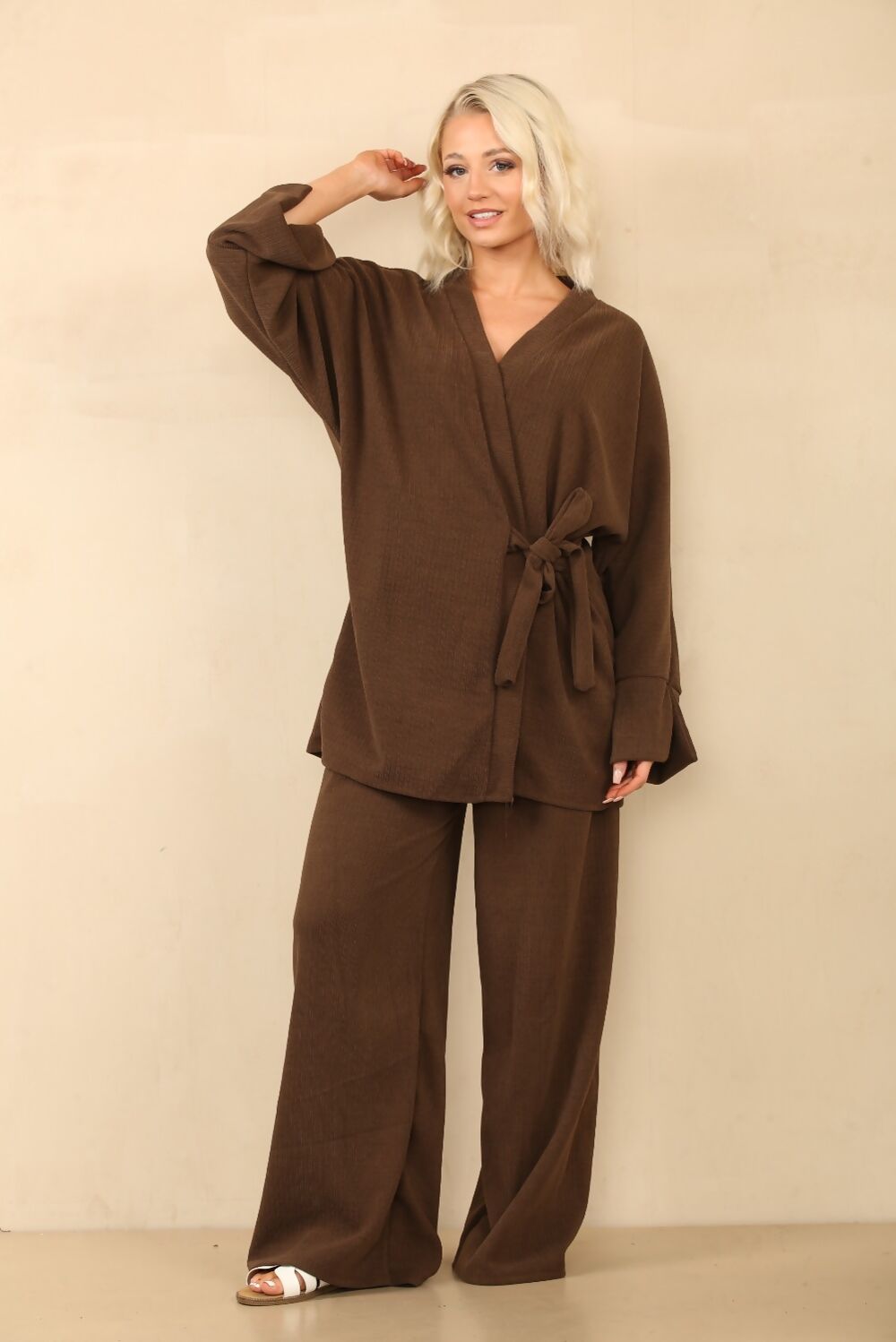 Long Sleeve Corduroy Kimono With Palazzo Trousers