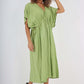 Italian Drawestring Front Flared Linen Dress