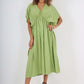 Italian Drawestring Front Flared Linen Dress