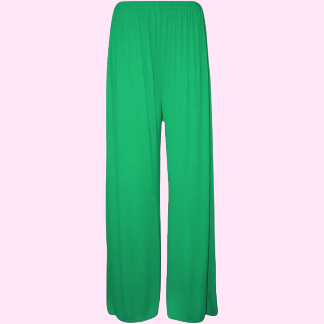 Womens Plain Wide Leg Palazzo Flared Trousers