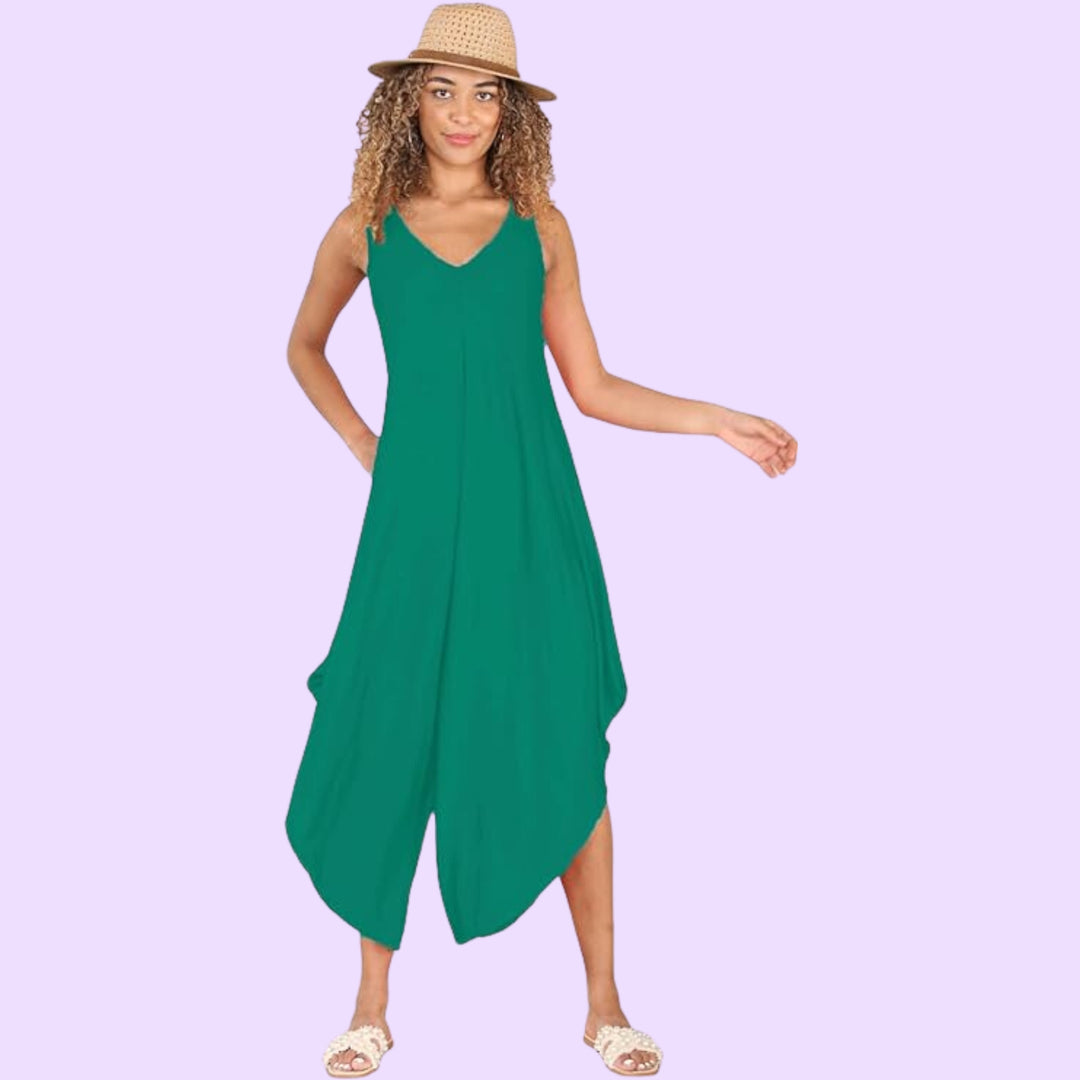 Sleeveless Plain V-neck Jumpsuit