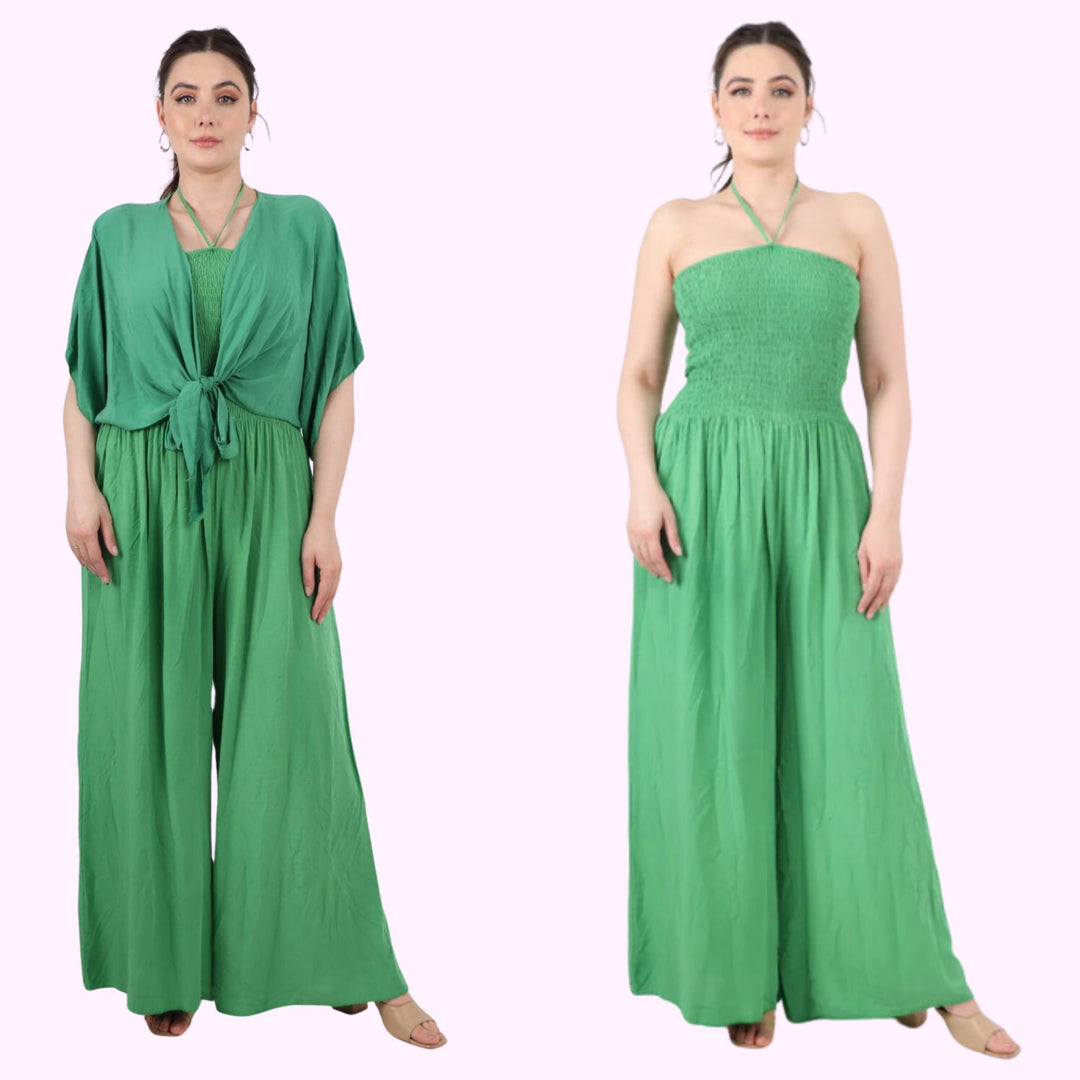 ITALIAN TWO PIECE BARDOT JUMPSUIT AND TIE WAIST SHRUG