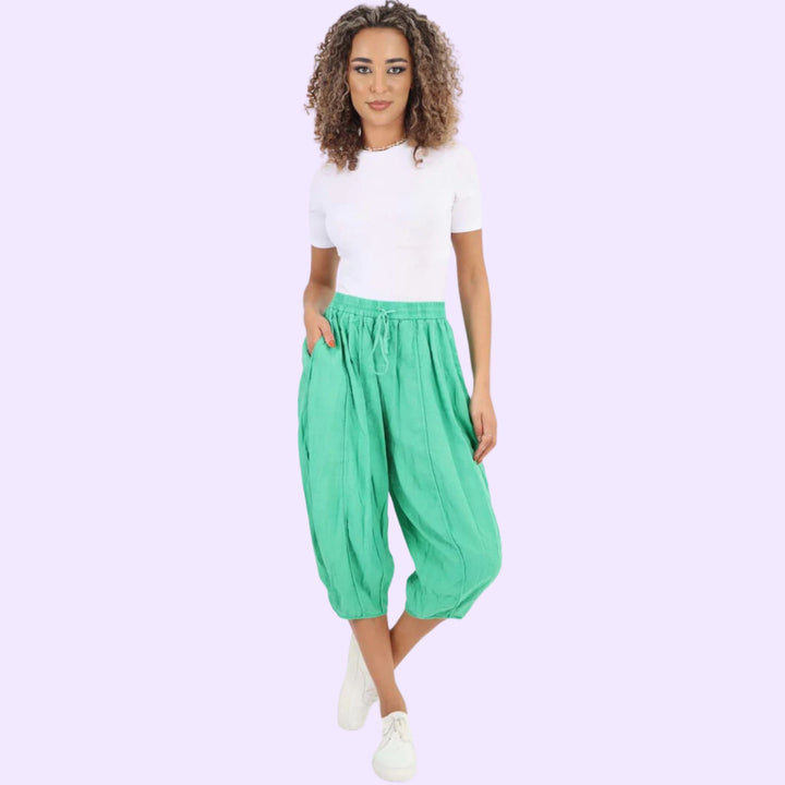 Italian Panelled 3/4 Length Linen Joggers