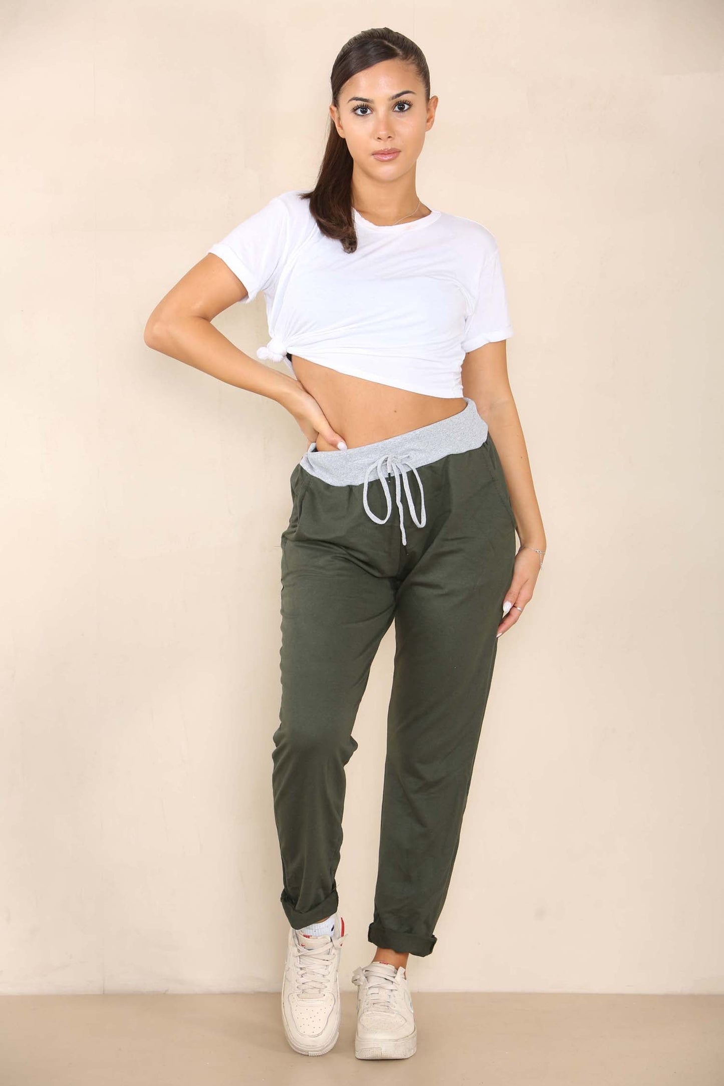 Italian Plain Drawstring Cotton Joggers