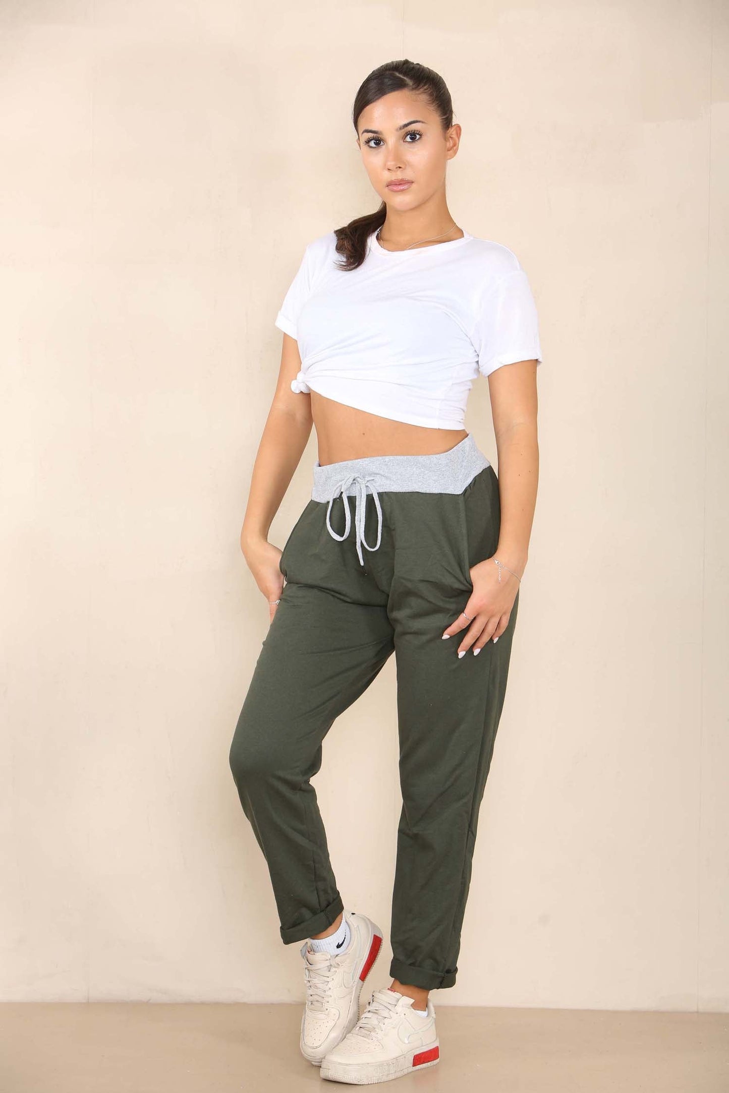 Italian Plain Drawstring Cotton Joggers