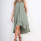 Italian Lace Neckline Dipped Hem Dress