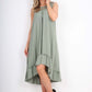 Italian Lace Neckline Dipped Hem Dress