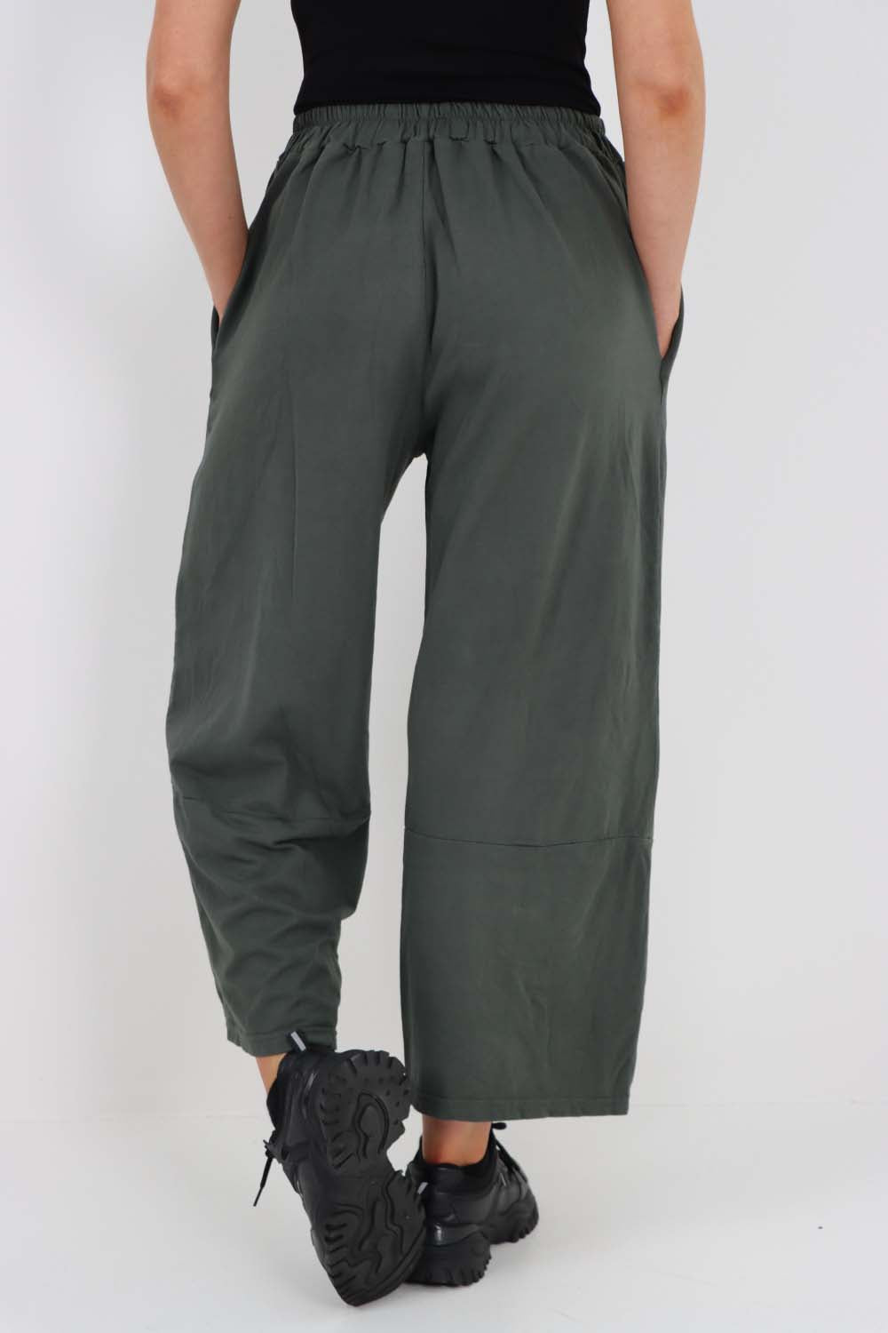 Italian Drawstring Hem Cotton Trousers With Side Pockets