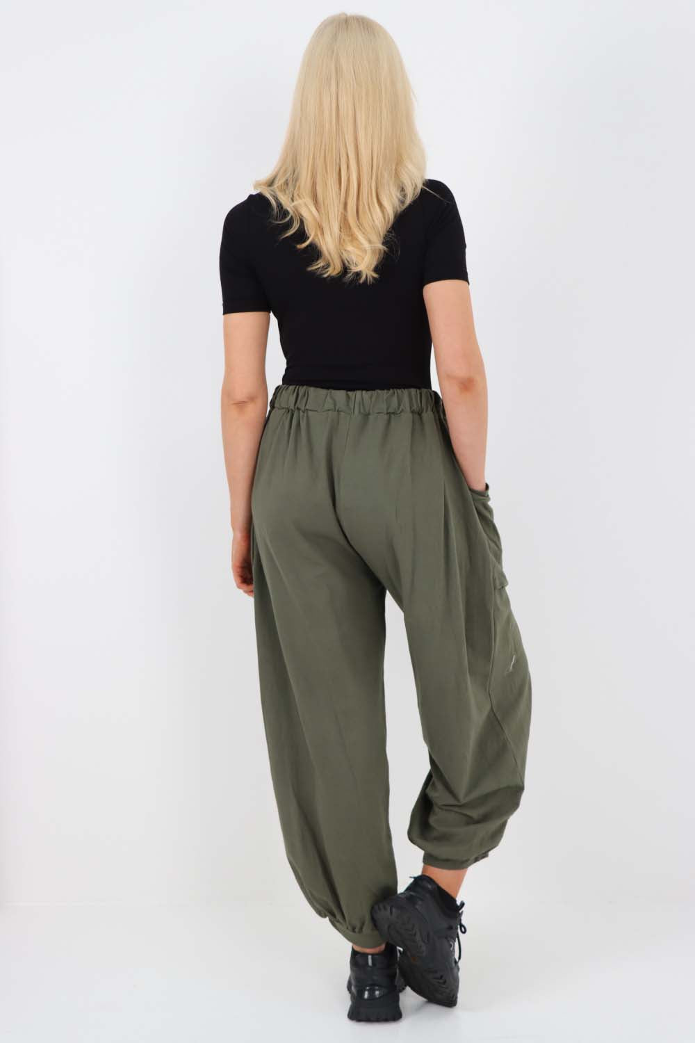 Italian Drawstring Cotton Harem Trousers With Side Pockets
