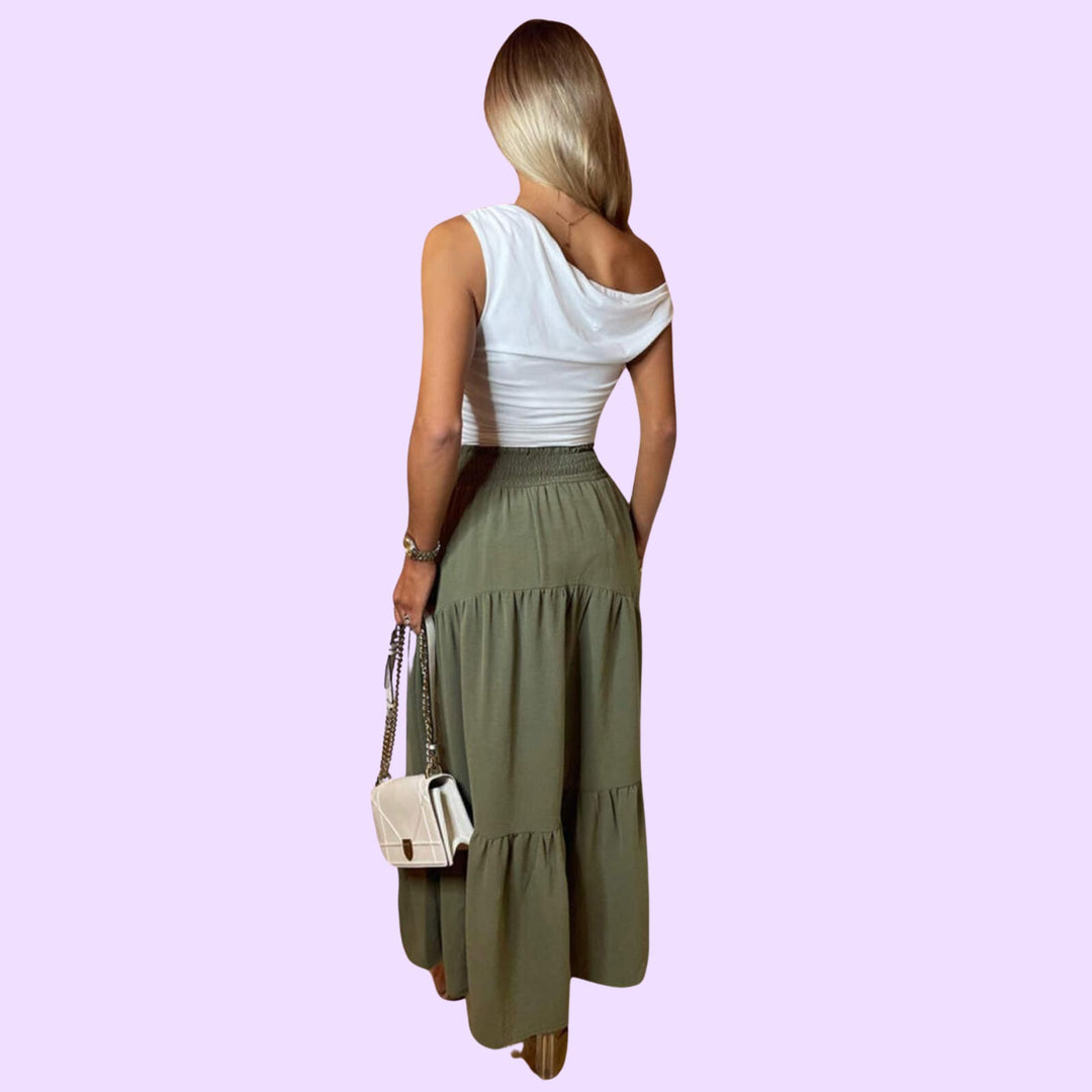 Shirred Waist Maxi Skirt