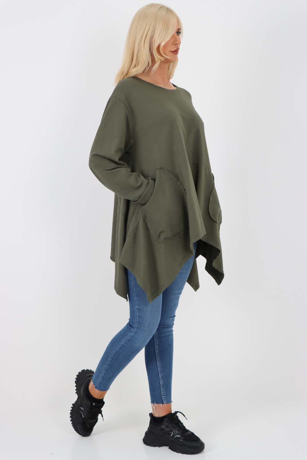 Italian Diagonal Pockets Cotton Tunic Top