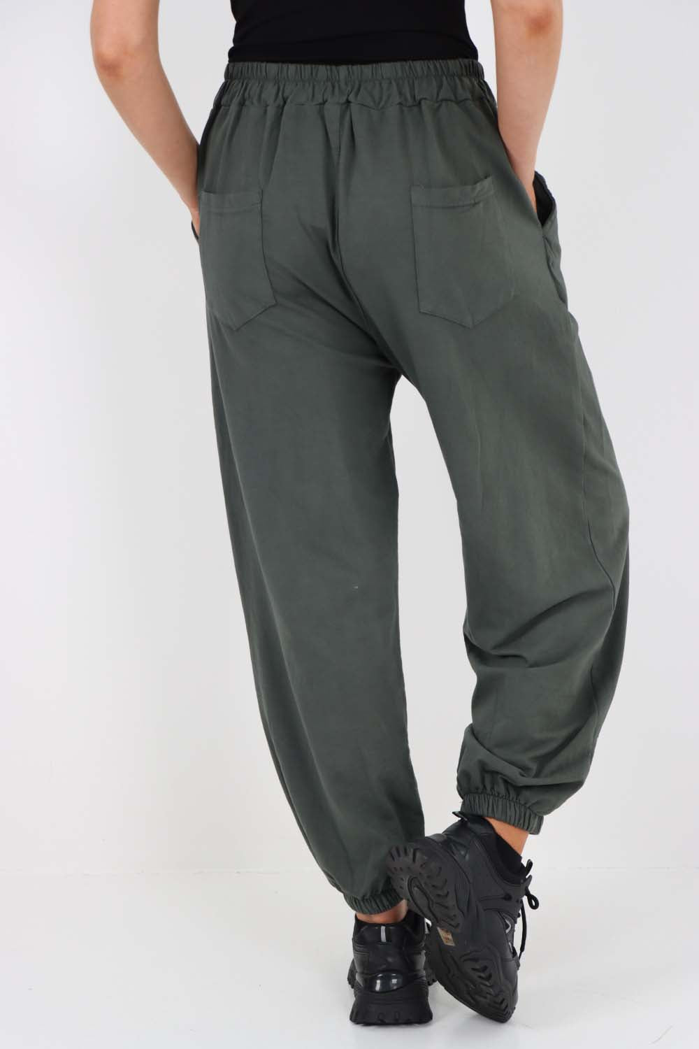 Italian Ruched Hem Cotton Trousers With Side Pockets