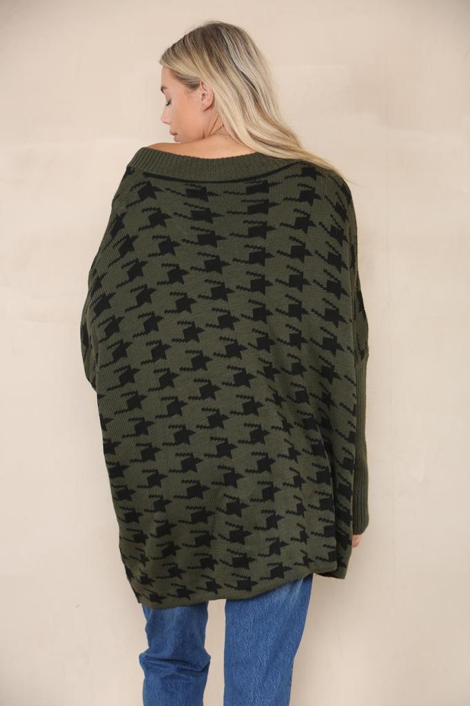 Oversized Dog Tooth Print Jumper