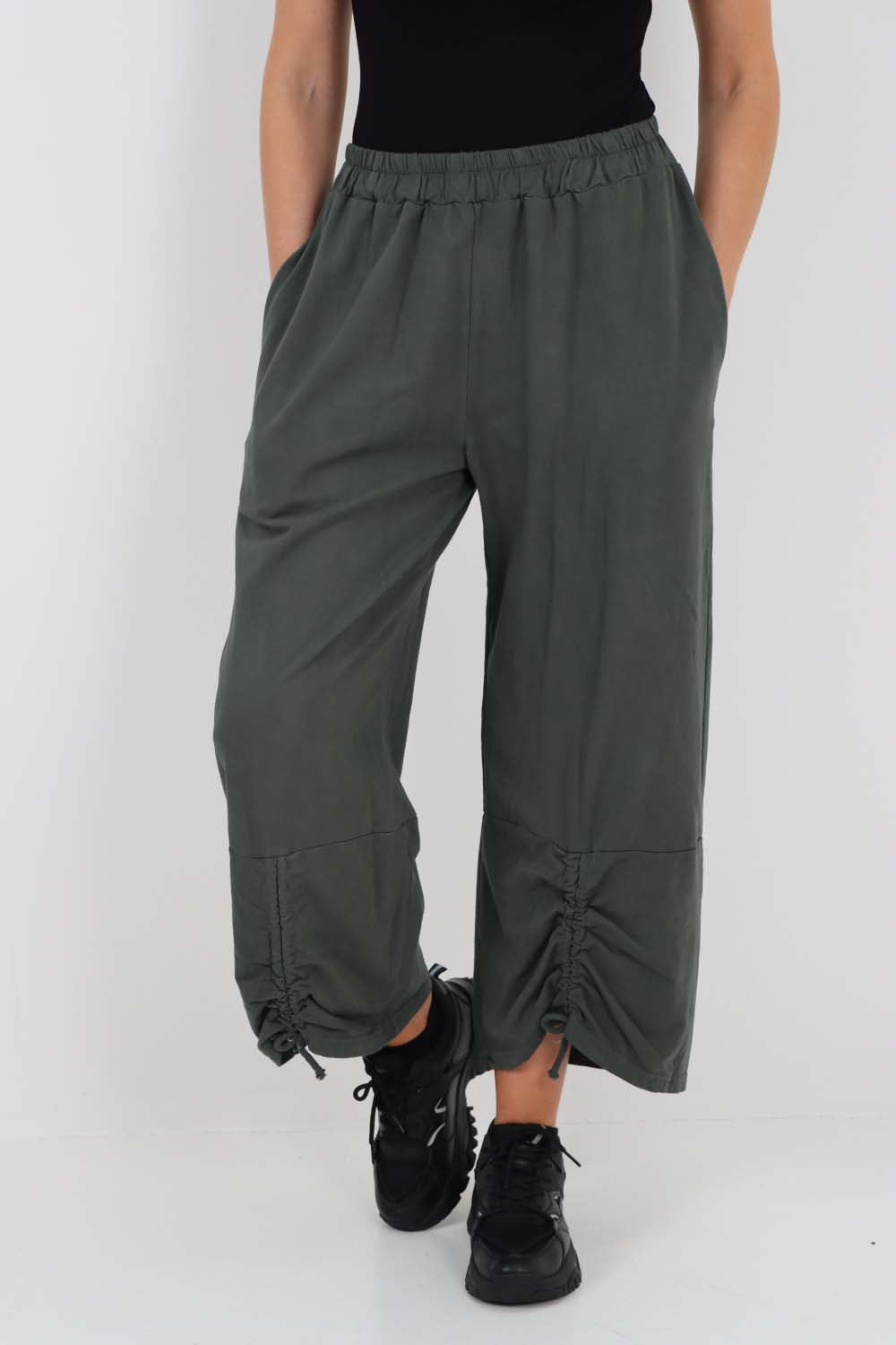 Italian Drawstring Hem Cotton Trousers With Side Pockets