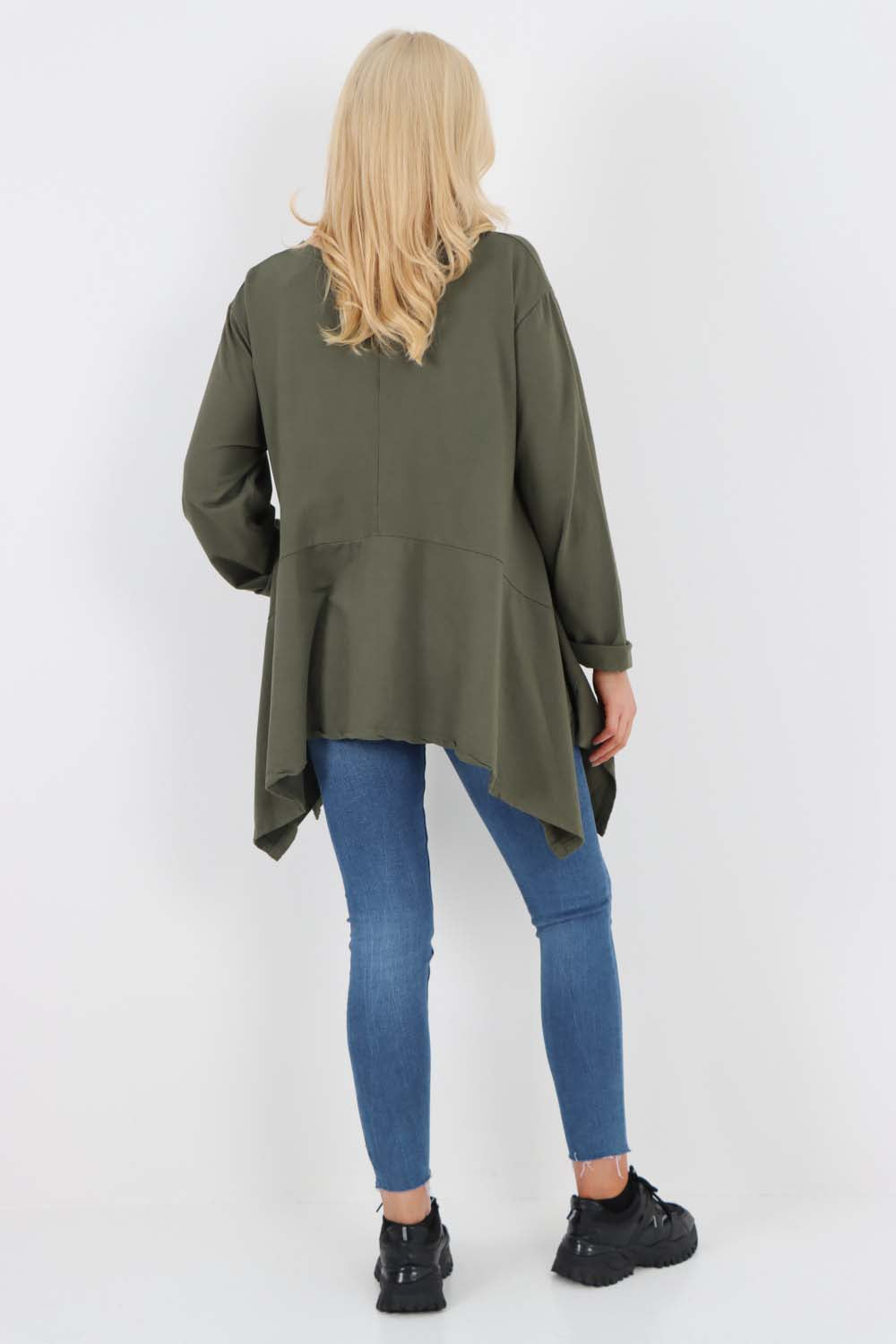 Italian Diagonal Pockets Cotton Tunic Top