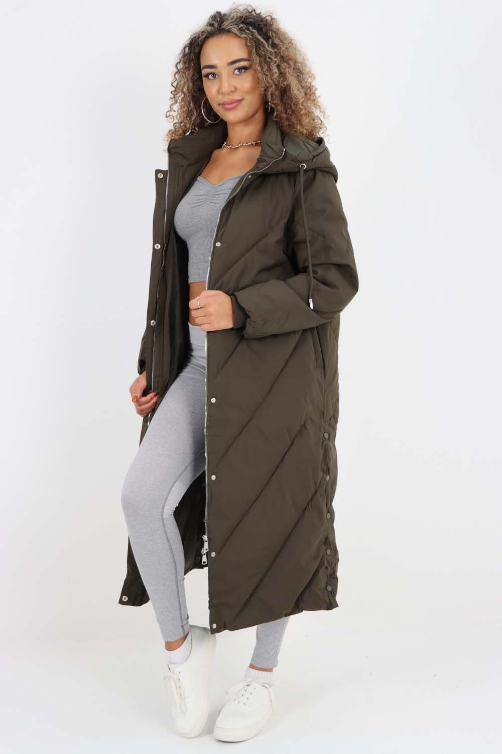 Italian Quilted Hooded Long Jacket Coat