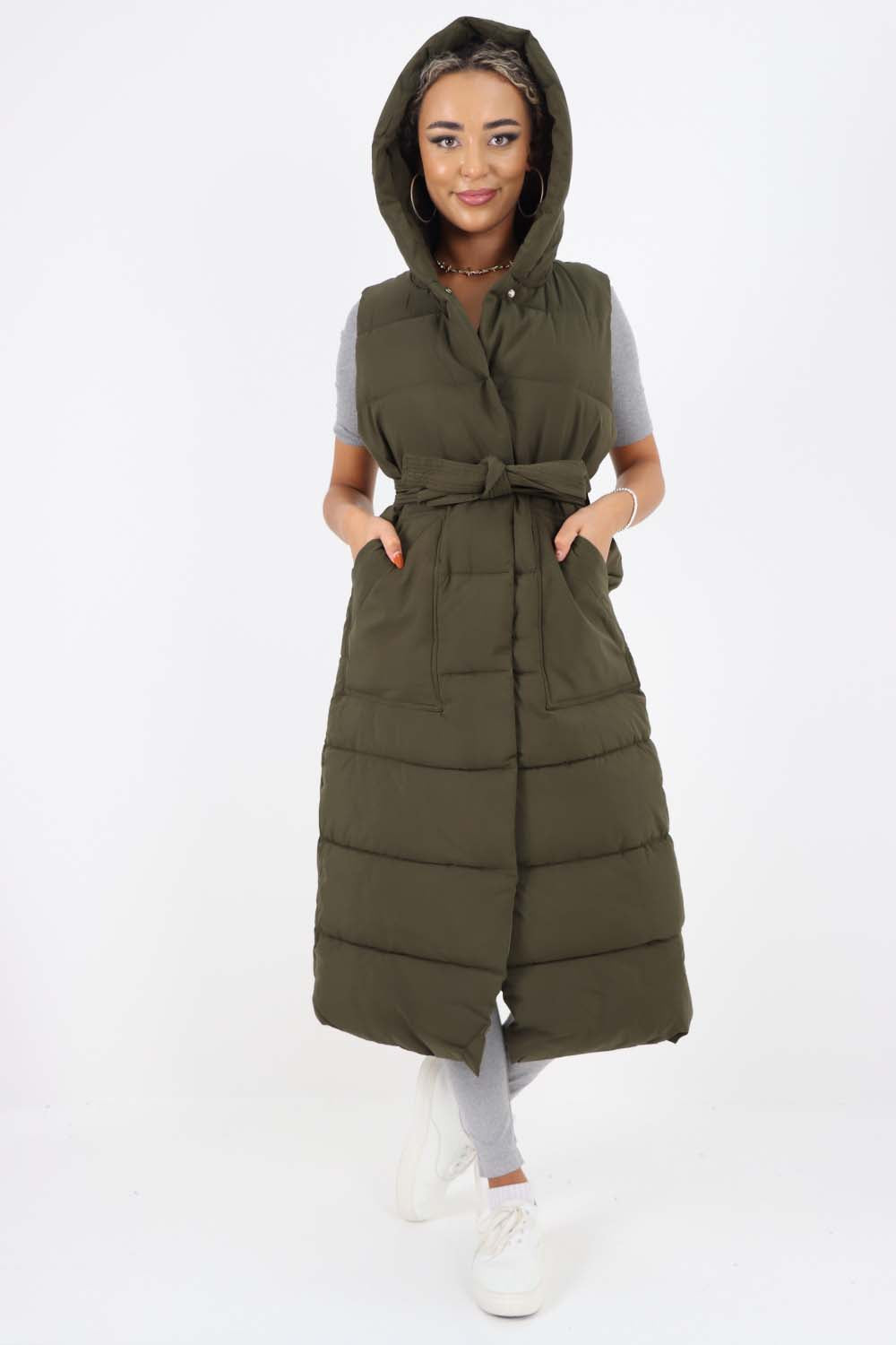 Italian Belted Hooded Long Gilet