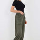 Italian Drawstring Cotton Harem Trousers With Side Pockets