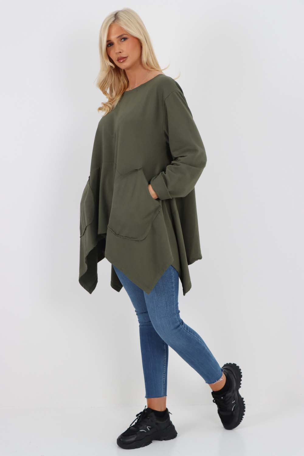 Italian Diagonal Pockets Cotton Tunic Top