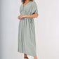 Italian Drawestring Front Flared Linen Dress