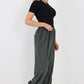 Italian Ruched Hem Cotton Trousers With Side Pockets