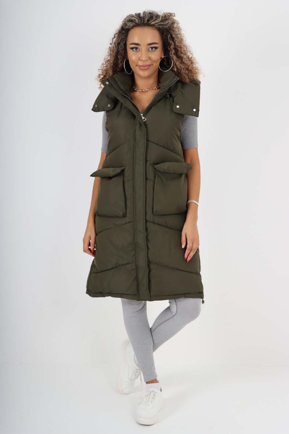 Italian Padded Pockets Hooded Long Gilet