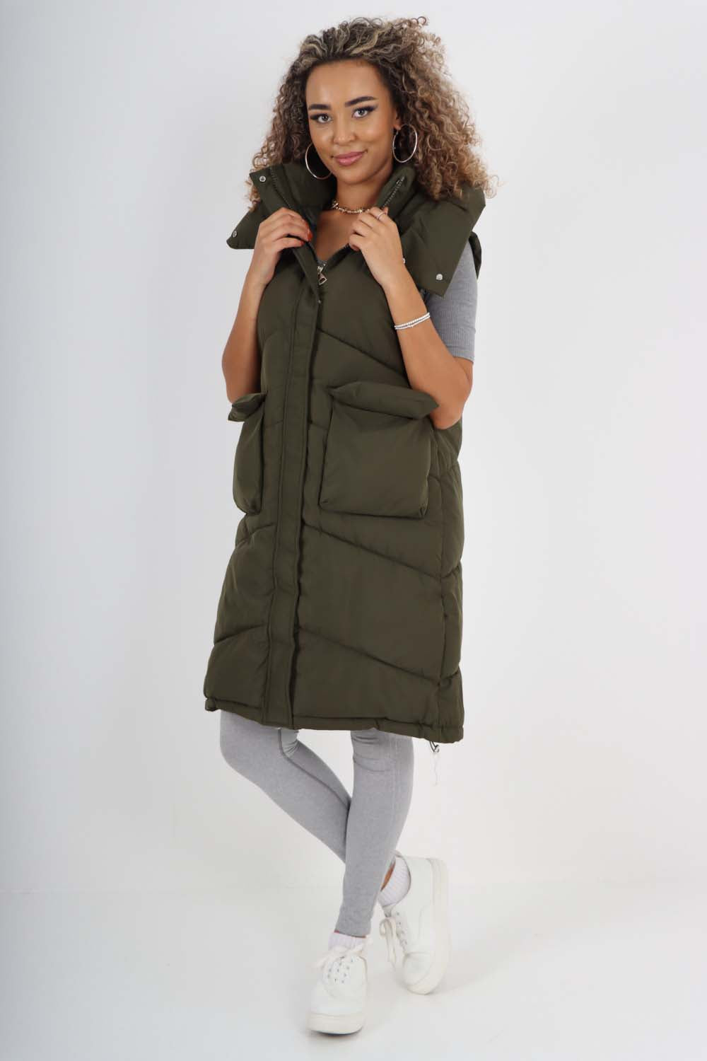 Italian Padded Pockets Hooded Long Gilet