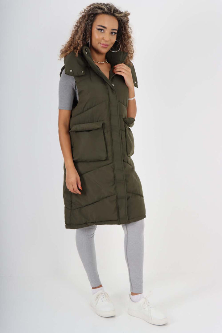 Italian Padded Pockets Hooded Long Gilet