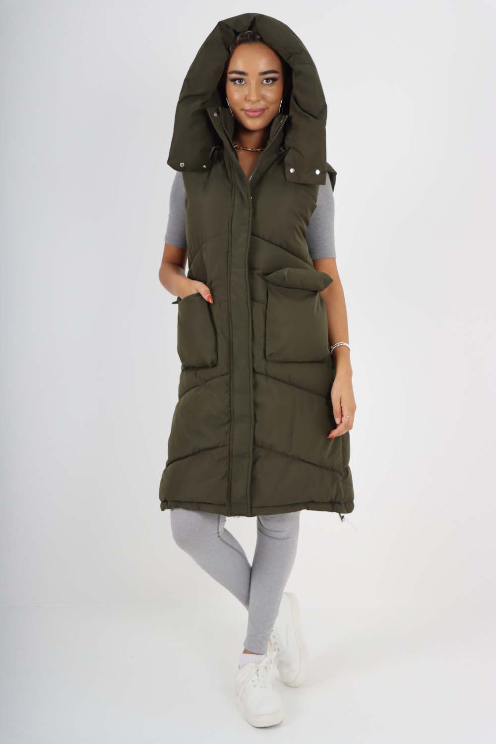 Italian Padded Pockets Hooded Long Gilet