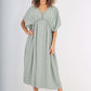 Italian Drawestring Front Flared Linen Dress