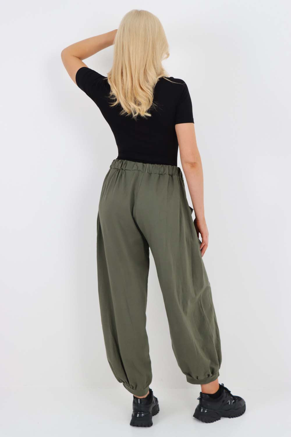 Italian Drawstring Cotton Harem Trousers With Side Pockets