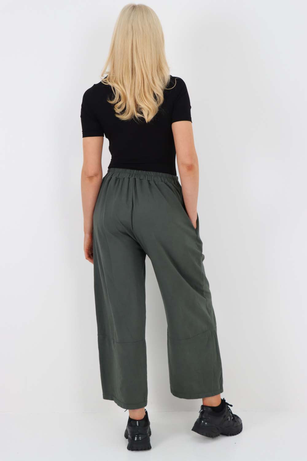 Italian Drawstring Hem Cotton Trousers With Side Pockets