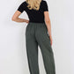 Italian Ruched Hem Cotton Trousers With Side Pockets