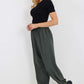 Italian Ruched Hem Cotton Trousers With Side Pockets